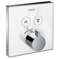 hansgrohe Showerselect Glass Thermostatic Mixer For Concealed Installation For 2 Outlets  - White/Chrome - 15738400