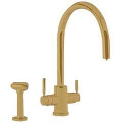 Perrin & Rowe 3-in-1 Hot Kitchen Tap with C-Spout - Satin Brass - 1712SB