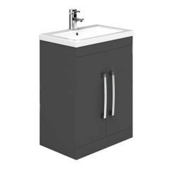 Essential NEVADA Floor Standing Washbasin Unit + Basin 2 Door 600mm Wide - Grey - EFP300GR