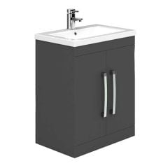 Essential NEVADA Floor Standing Washbasin Unit + Basin 2 Door 800mm Wide - Grey - EFP301GR