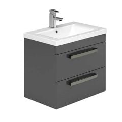 Essential NEVADA Wall Hung Washbasin Unit + Basin 2 Drawers 600mm Wide Grey - EFP304GR