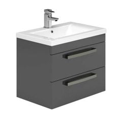 Essential NEVADA Wall Hung Washbasin Unit + Basin 2 Drawers 800mm Wide Grey - EFP305GR