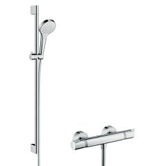 hansgrohe Croma Select S Shower System 110 Vario With Ecostat Comfort Thermostatic Mixer and Shower Rail 90cm - White/Chrome - 27014400