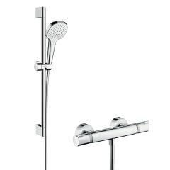 hansgrohe Croma Select E Shower System 110 Vario With Ecostat Comfort Thermostatic Mixer and Shower Rail 65cm - White/Chrome - 27081400