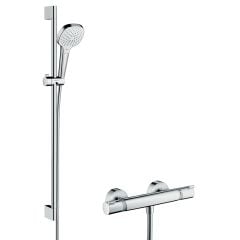 hansgrohe Croma Select E Shower System 110 Vario With Ecostat Comfort Thermostatic Mixer and Shower Rail 90cm - White/Chrome - 27082400