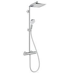 hansgrohe Crometta E Showerpipe Ecosmart with Thermostatic Shower Mixer - Chrome - 27281000 - front view