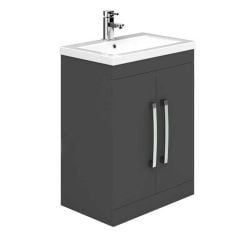 Essential NEVADA Floor Standing Washbasin Unit + Basin 2 Doors 500mm Wide - Grey - EFP307GR