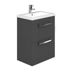Essential NEVADA Floor Standing Washbasin Unit + Basin 2 Drawers 600mm Wide - Grey - EFP302GR