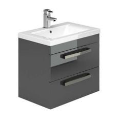 Essential NEVADA Wall Hung Washbasin Unit + Basin 2 Drawers 500mm Wide Grey - EFP308GR