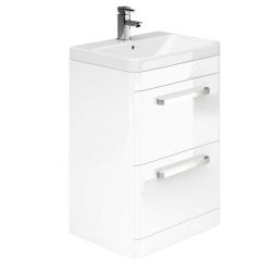 Essential VERMONT 800mm Floor Standing 2 Drawer Unit + Basin - White - EFP401WH