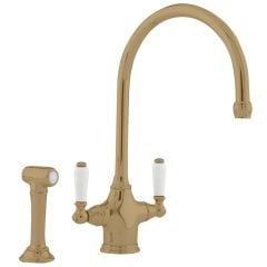 Perrin & Rowe Phoenician Aged Brass Mono Sink Mixer Tap & Rinse - 4360ABWPC