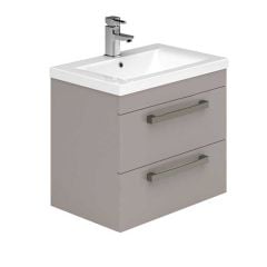 Essential NEVADA Wall Hung Washbasin Unit + Basin 2 Drawers 600mm Wide Cashmere - EFP304CA