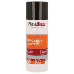 Plastikote Trade Quick Dry Acrylic Aerosol Spray Paint Gloss Black 400ml - PKT71009
