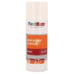 Plastikote Trade Quick Dry Acrylic Aerosol Spray Paint Gloss White 400ml - PKT71011