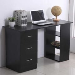 HOMCOM Computer Desk With 3 Shelf & Drawers - Black - 836-068BK