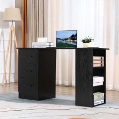 HOMCOM Computer Desk With 3 Storage Shelves And Drawers - Black - 836-068V01BK