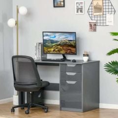 HOMCOM High Gloss Desk With Drawers - Grey - 836-440GY