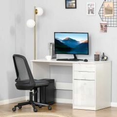 HOMCOM High Gloss Computer Desk With Storage Cabinet - White - 836-440WT