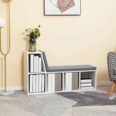 HOMCOM 1080mm Bookcase With Cushioned Reading Seat - White - 836-536GY - lifestyle