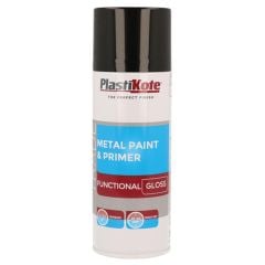 Plastikote Trade Metal Aerosol Spray Paint & Primer Gloss Black 400ml - PKT71024