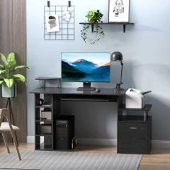 HOMCOM Computer Desk With Drawer Shelves - Black - 920-013
