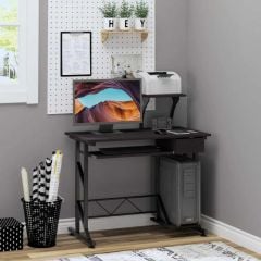 HOMCOM Computer Desk With Slide-Out Keyboard Tray - Walnut - 920-018
