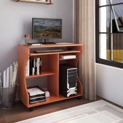 HOMCOM Movable Computer Desk With Sliding Keyboard Tray And Storage Shelves - Natural - 920-022