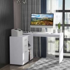 HOMCOM L Shape Computer Desk With Cabinet - White - 920-037WT