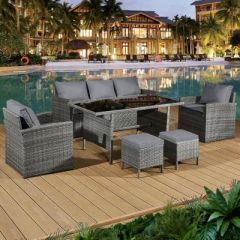Oseasons® Fiji Rattan 7 Seat Lounge Dining Set in Pewter Grey - 106044