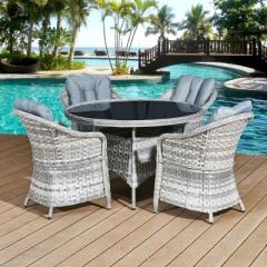 Oseasons® Sicilia Rattan 4 Seat Dining Set in Dove Grey with Black Glass - 106373