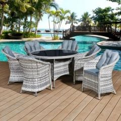 Oseasons® Sicilia Rattan 6 Seat Dining Set in Dove Grey with Black Glass - 106374