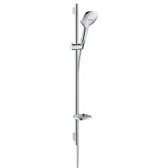 hansgrohe Raindance Select E Shower Set 120 3Jet EcoSmart 9 L/Min with Shower Rail 90cm & Soap Dish - White/Chrome - 26623400