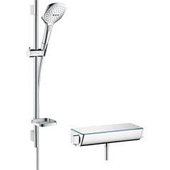 hansgrohe Raindance Select E Shower System 120 with Ecostat Select Thermostatic Mixer & Shower Rail 65cm - White/Chrome