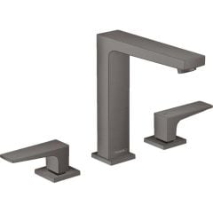 hansgrohe Metropol 3 Hole Basin Mixer Tap 160 with Lever Handles and Push Open Waste Set Brushed Black Chrome - 32515340