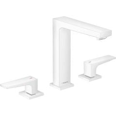 hansgrohe Metropol 3 Hole Basin Mixer Tap 160 with Lever Handles and Push Open Waste Set Matt White - 32515700