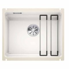 Blanco ETAGON 500-U Ceramic PuraPlus 1 Bowl Undermount Kitchen Sink with Manual InFino Waste - Crystal White - 525149