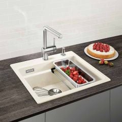 Blanco ETAGON 6 Ceramic PuraPlus 1 Bowl Inset Kitchen Sink with Drain Remote Control - Crystal White - 525156 Lifestyle