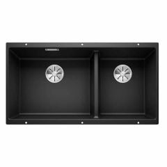Blanco SUBLINE 480/320-U LH Silgranit 1.5 Bowl Undermount Kitchen Sink with Manual InFino Waste - Black - 525993