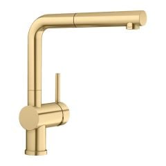 Blanco LINUS-S Single Lever Pull-Out Handset PVD Steel Kitchen Tap - Satin Gold - 526684