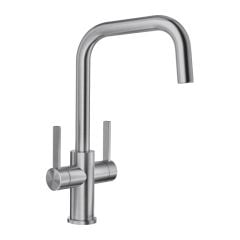 Blanco JANDORA Twin Lever High Arched J-Shaped Spout Solid Kitchen Tap - Brushed Stainless Steel - 526704