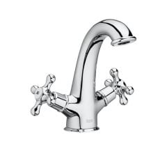 Roca Carmen Twin Lever Basin Mixer With Pop-Up Waste - Chrome