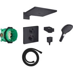 hansgrohe Square Concealed Valve with Raindance (300) Overhead & Select Hand Shower - Matt Black