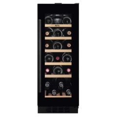 AEG AWUS020B5B Built Under 30cm Wine Cabinet - Black - Stacked Wine Bottles Front View