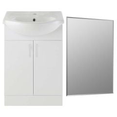 Bathrooms by Trading Depot Wade 650mm Floor Standing Basin Unit & Mirror - White Gloss - TDBT107165