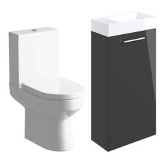 Bathrooms by Trading Depot Bay 410mm Floor Standing Basin Unit & Close Coupled Toilet - Anthracite Gloss - TDBT108115