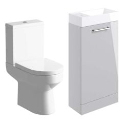Bathrooms by Trading Depot Bay 410mm Floor Standing Basin Unit & Close Coupled Toilet - Grey Gloss - TDBT108116
