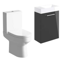 Bathrooms by Trading Depot Bay 410mm Wall Hung Basin Unit & Close Coupled Toilet - Anthracite Gloss - TDBT108119