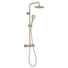 Bathrooms by Trading Depot Round Thermostatic Bar Mixer Shower With Riser Kit - Brushed Brass - TDBT105888