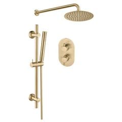 Bathrooms by Trading Depot Round Thermostatic Shower Pack - Brushed Brass - TDBT105899