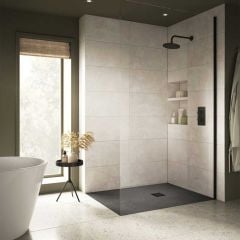 Bathrooms by Trading Depot 1200x800mm Slate Effect Ultra-Slim Rectangular Shower Tray With Waste - TDBT106627